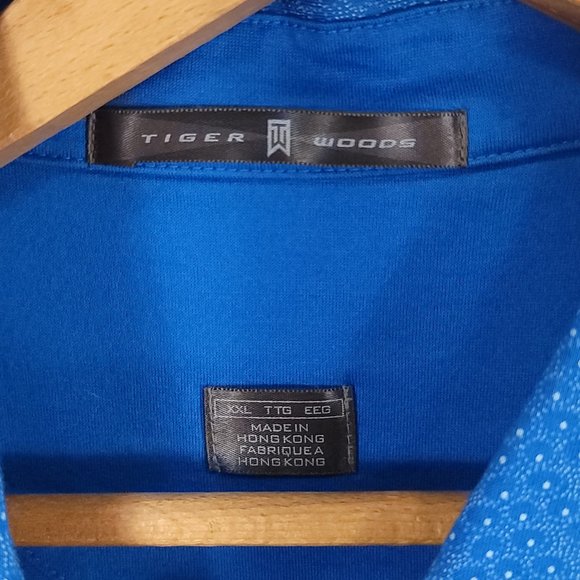 Tiger Woods Polo Shirt Men's XXL Blue White Geometric Polka Dot Short Sleeve - Picture 5 of 9